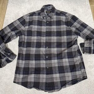 Pendleton Mason Shirt Mens Large Gray Plaid Flannel Button Down Long Sleeve